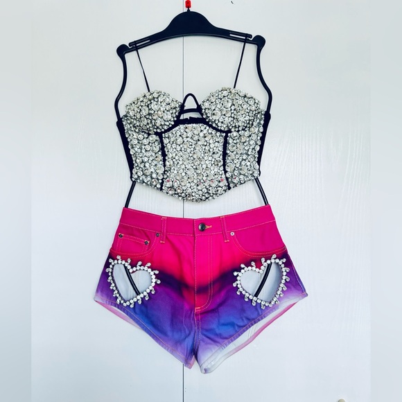 $1995 AREA Crystal Embroidered Bustier Top Black size XS See Measure On Picture - Picture 7 of 15